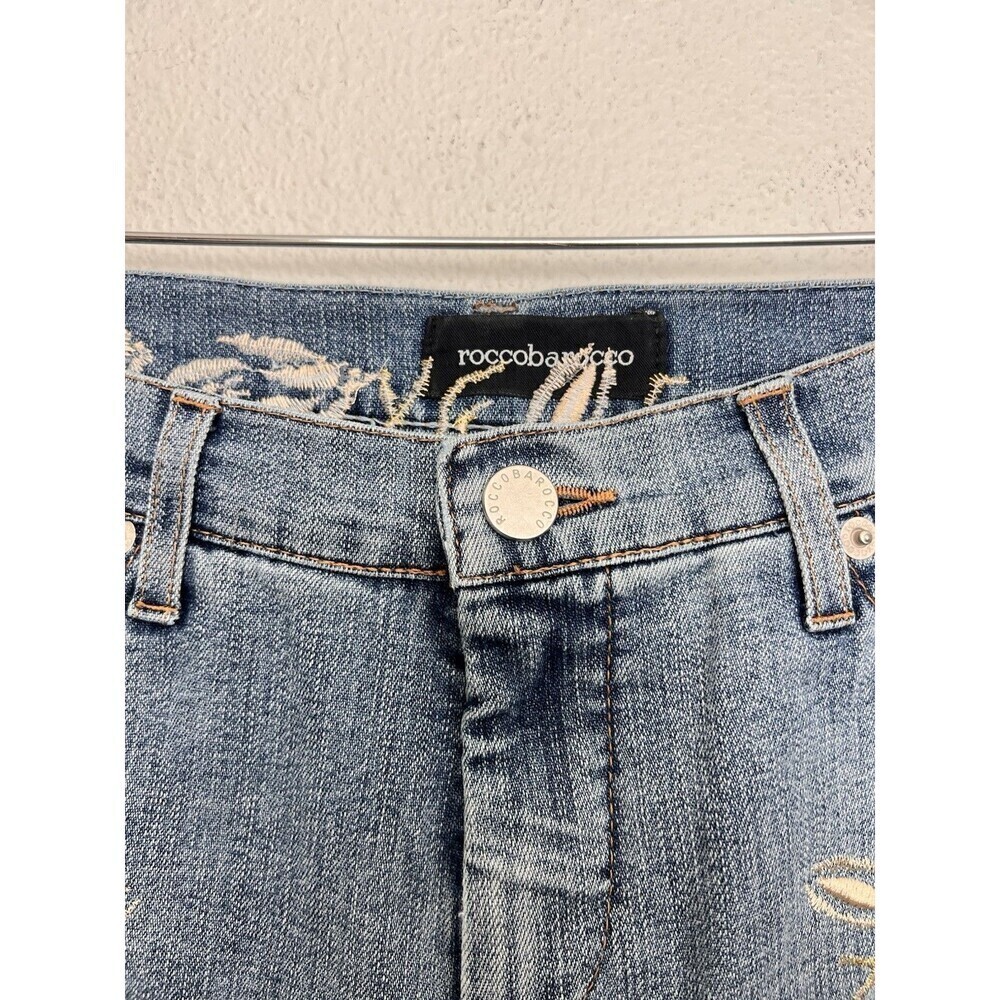 VTG RoccoBarocco Jeans Women’s Size 27 Floral Fish Embroidered Straight Leg - Picture 10 of 11